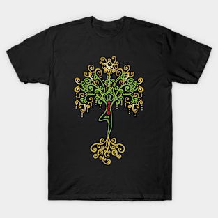 Gold Yoga Tree Pose T-Shirt